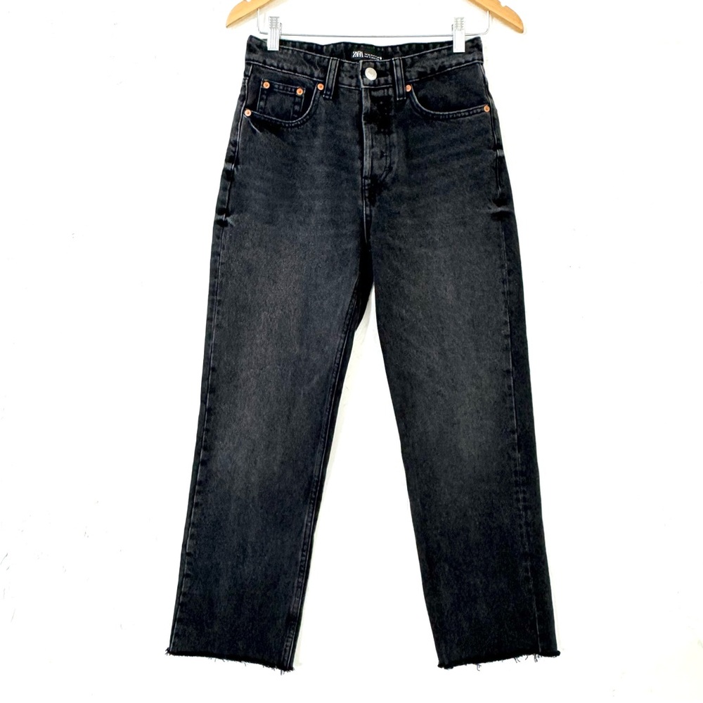 Zara High-Rise Straight Black Jeans
Cropped Raw Hem Denim Pants